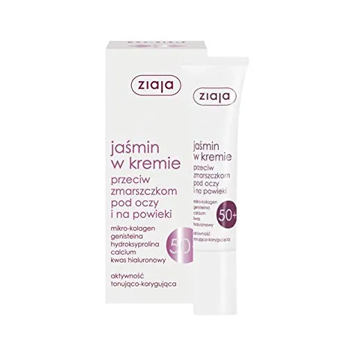 Ziaja Jasmin 50+ Antifaltencreme für Augen und Augenlider - Tagespflege, 15 ml, vegane Formel mit Anti-Aging-Effekt für strahlende Augen und reduzierte Falten.
