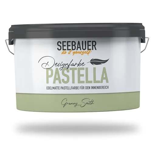 SEEBAUER diy Pastellfarbe PASTELLA Grün 2,5L – Hochdeckende Wandfarbe in Hellgrün - Hochwertige edelmatte Innenfarbe mit sehr hoher Deckkraft und großer Reichweite. Abwaschbar und pflegeleicht, ideal für Familienhaushalte. Für kreative Raumgestaltungen in allen Innenräumen geeignet.