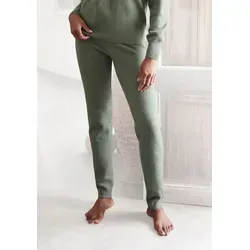 LASCANA Damen Strickhose, Gr. 32/34, Grün - Bequeme Stoffhose aus kuschelig weichem Strick, ideal für entspannte Loungewear. Mit schmalem Bein und breitem, geripptem Bündchen für perfekten Tragekomfort.