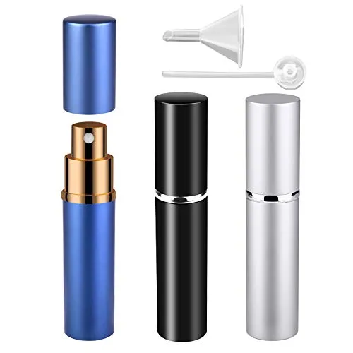 Zingso 3 Stück 10ml Parfümzerstäuber Nachfüllbar Reise Mini Portable leere Sprühflasche Aluminium Taschenzerstäuber Parfüm Zerstäuber Flaschen mit Trichter und Pipette