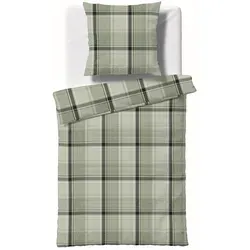 fleuresse Bettwäsche Lech Edelflanell 200x220 Karo grün silbergrau - Moderne 3-teilige Bettwäsche aus 100% Baumwolle mit elegantem Karo-Design. Der Reißverschluss sorgt für einfachen Bezugwechsel und optimalen Komfort.