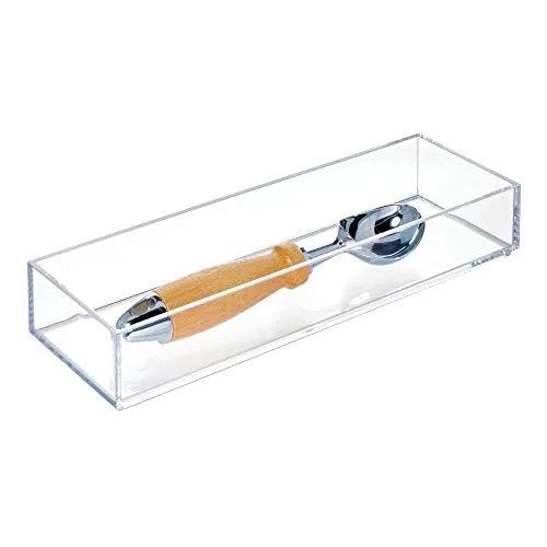 iDesign Schubladenorganizer, mittelgroßer Schubladeneinsatz aus Kunststoff für Besteck und andere Utensilien, Aufbewahrungsbox, durchsichtig, M: 10,2 cm x 30,5 cm