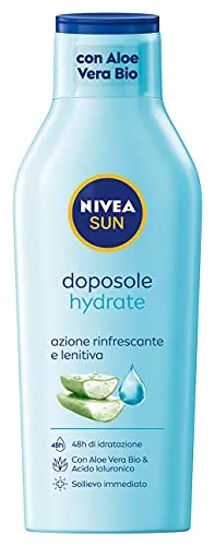 NIVEA SUN Milch nach dem Sonnenbad, feuchtigkeitsspendend, in Maxi-Flasche Format zu 400 ml, Körpermilch mit Bio-Aloe Vera und Hyaluronsäure, Creme nach dem Sonnenbad mit erfrischender und beruhigender Wirkung