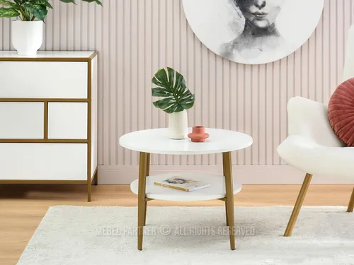 Runder Couchtisch 60 TODOR - weißes Holz / Gold