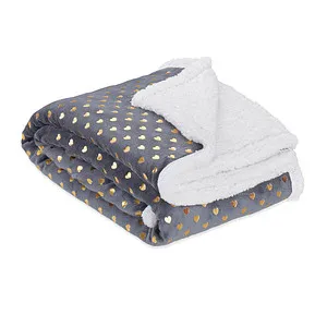 relaxdays Kuscheldecke grau, weiß, goldene Herzen 150,0 x 200,0 cm, 1 St.