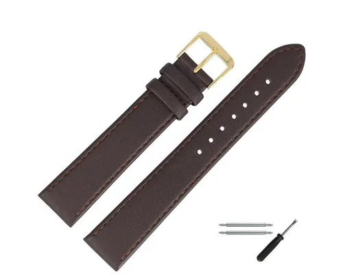 MARBURGER Uhrenarmband 20mm Leder - Hochwertiges 20mm Leder-Uhrenarmband in elegantem Braun, mit glatter Oberfläche und goldener Dornschließe. Ideal für stilbewusste Uhrenliebhaber.