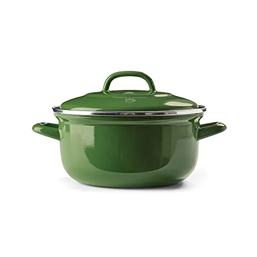 BK Indigo Holländisches Erbe Runde Deutsche Emaillierte Kasserolle mit Deckel mit PFAS-Freier Keramischer Antihaftbeschichtung, 22 cm/3,3 Liter, Induktion, Spülmaschinenfest, Backofenfest, Grün