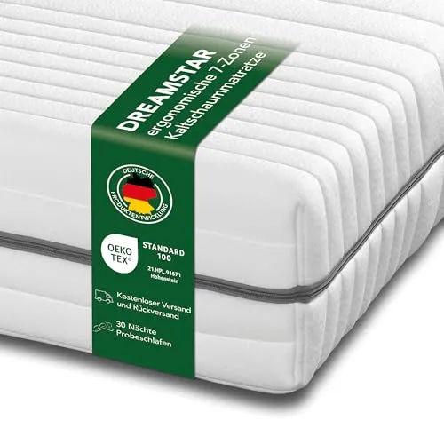 DREAMSTAR Kaltschaummatratze Vital Silber XXL - Ergonomische 7-Zonen Matratze - Matratzen mit 7-Zonen Kaltschaum für optimale Druckentlastung, hypoallergen und Öko-Tex zertifiziert. Ideal für jeden Schlaftyp und bietet 30 Nächte Probeschlafen!