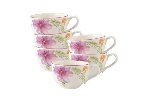 Villeroy & Boch Mariefleur Basic Frühstückstasse 290 ml 6er Set - Services: Stilvolle Frühstückstassen aus Premium Porzellan, spülmaschinen- und mikrowellensicher, bringen sommerliche Leichtigkeit auf Ihren Tisch.