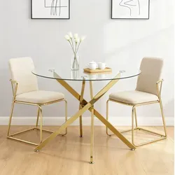 Runder Esstisch Glas Und Metall Gold 80x80x76 Cm, Für 2–4 Personen