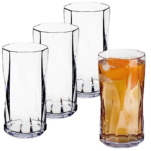 4X Campingglas aus Acryl 450ml KLAR - Trinkglas Acrylglas Kunststoff Wasserglas | Camping Garten Echtglasoptik Picknick Becher Kinder Senioren Longdrink Coktail