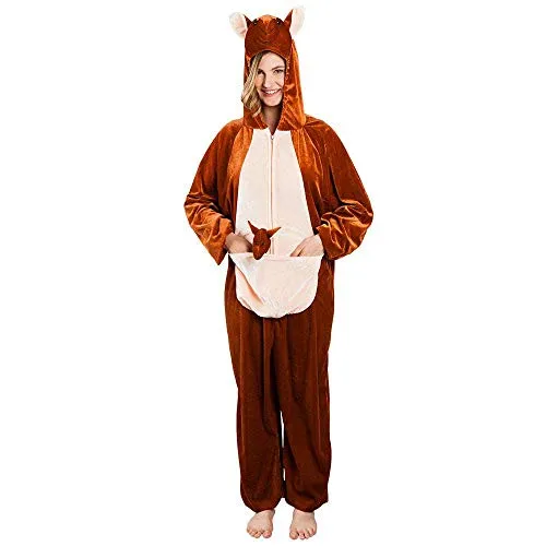 Boland Känguru Plüschkostüm für Erwachsene - Bequemes Känguru-Plüschkostüm mit Reißverschluss und Taschen, ideal für Karneval, Fasching und Mottopartys. Perfekt für Gruppen und auch an kalten Tagen ein Hit!