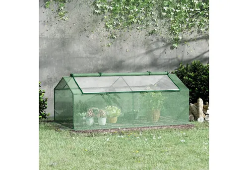Outsunny Foliengewächshaus Frühbeet mit Fenster, BxTxH: 180 x 90 x 70 cm, BxLxH: 90 x 180 x 70 cm, Tomatenhaus 1-St., Treibhaus, 180 x 90 x 70 cm, grün
