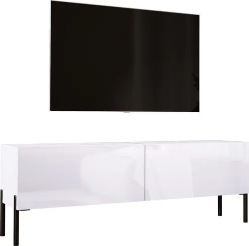 TV-SCHRANK : MattWeiß / Weiß glänzend mit Beinen in Schwarz, 140 x 52 x 32 cm