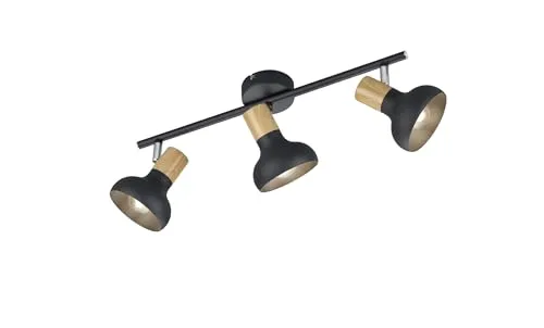 lightling Deckenlampe Larissa 3-flammig, mit Holz-Optik, Deckenmontage, exkl. 3 x E14 max. 10W, Höhe 18 cm, Breite 47 cm, Metall, schwarz matt