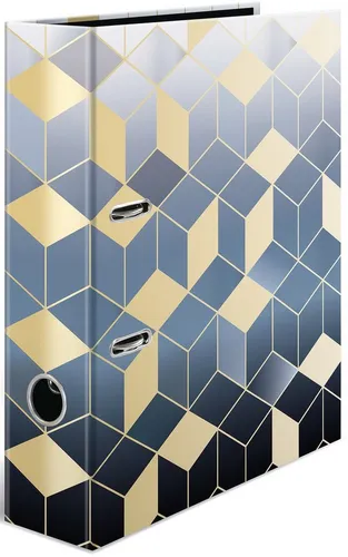 HERMA Aktenordner Motivordner A4 70mm Cubes (5 Stück) - Ordner im Cube-Design von HERMA, ideal für Büro und Schule. Mit schimmernder Folienveredelung in Gold und 70mm Breite für optimale Aufbewahrung und Ordnung.