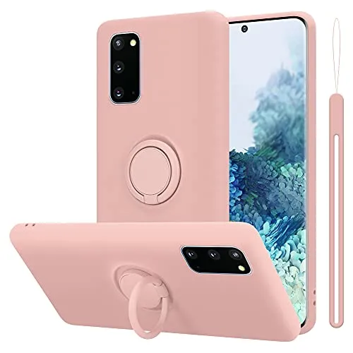 Cadorabo Hülle kompatibel mit Samsung Galaxy S20 Schutzhülle TPU Silikon Case Liquid Design mit Ring Slim Kratzfest Liquidsilikon Microfaser mit Rundumschutz Case Hülle für Galaxy S20 in Rosa