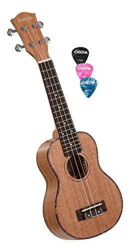 Cascha Sopran Ukulele Set für Kinder und Erwachsene - Starter Kit mit 3 Plektren, 21 Zoll Mahagoni Sopran Ukulele, Kleine Hawaii Gitarre für Anfänger und Fortgeschrittene