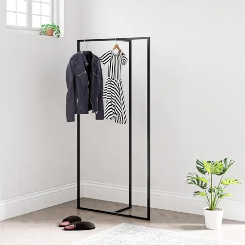 [en.casa] Garderobenständer Hurdal im T-förmigen Design - Garderobenständer aus robustem Stahl mit einzigartigem T-Design, ideal für kleine Räume und eleganter Akzent in jedem Zuhause. Perfekt für Mäntel, Jacken und mehr.