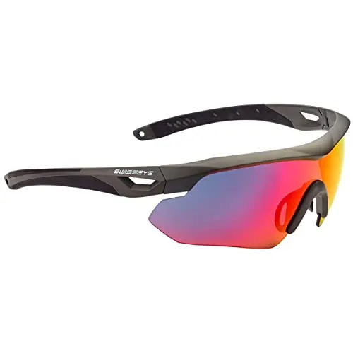 Swiss Eye Nighthawk Sportbrille - Dunkelgrau Matt-Schwarz - Sportbrille mit wechselbaren Gläsern: Smoke BR Revo + Orange + Clear, ideal für verschiedene Sportarten. Verstellbarer Nasenbereich und gummierte Bügelenden sorgen für optimalen Halt und Komfort.
