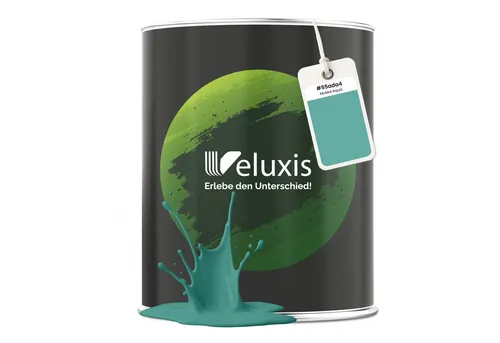 Veluxis® Edle Wandfarbe - Hochdeckend & Tropfarm Blau für Innenräume - Hochdeckende Wandfarbe in Muted Aqua, ideal für Raufaser und Gipskarton. Emissionsarm und spritzarm, für ein sauberes Streichergebnis. Made in Germany.
