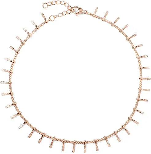 styleBREAKER Damen Fußkettchen mit fein verzierten Anhängern, Gliederkette, Karabinerverschluss, Kette, Schmuck 05080011, Farbe:Rosegold
