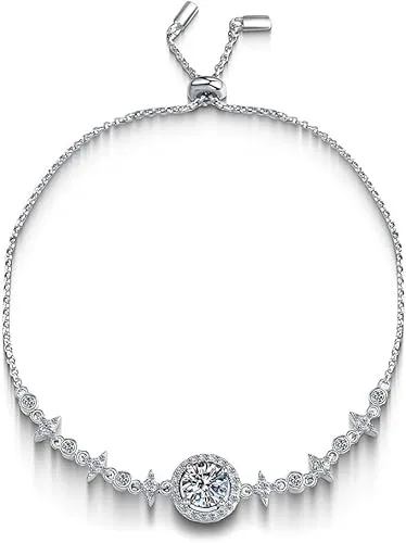 Silber Luxus Armband mit Moissanit, Verstellbare Länge 925