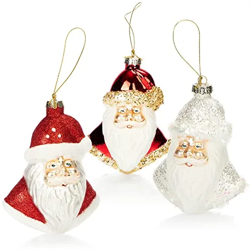 com-four® 3X Premium Christbaumschmuck - Weihnachtsmann aus echtem Glas - besondere Baumkugeln als Weihnachtsdeko - spezielle Weihnachtsbaumanhänger Santa Claus (Santa - 3 Stück)