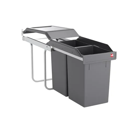 Hailo Abfallsammler 3650101 Einbau-Mülleimer - Müll- & Abfalleimer mit 2-fach Mülltrennung, abnehmbarer Abdeckung und praktischem Verschluss-Deckel für eine saubere und einfache Abfallentsorgung.