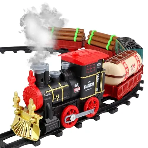 Playtastic Eisenbahn: Batteriebetriebener Zug mit Dampf und Sound - Züge & Straßenbahnen – Faszinierendes Spielzeug-Set mit Licht- und Sound-Effekten, ideal für Kinder ab 3 Jahren, inklusive 4 Anhängern und 12 Schienen für 210 cm Streckenlänge.