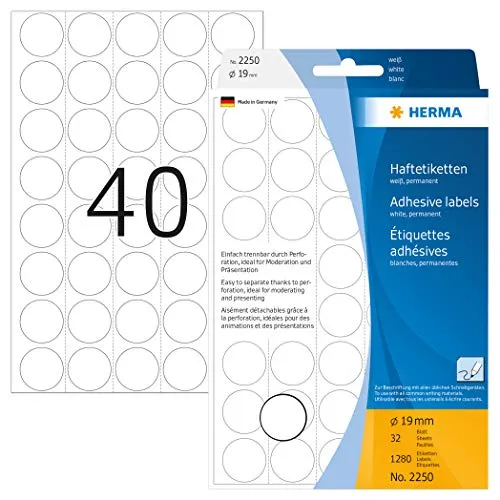 Etiketten Herma 2250 - 19mm runde weiße Farbpunkte, umweltschonend und ideal für Meetings und Präsentationen