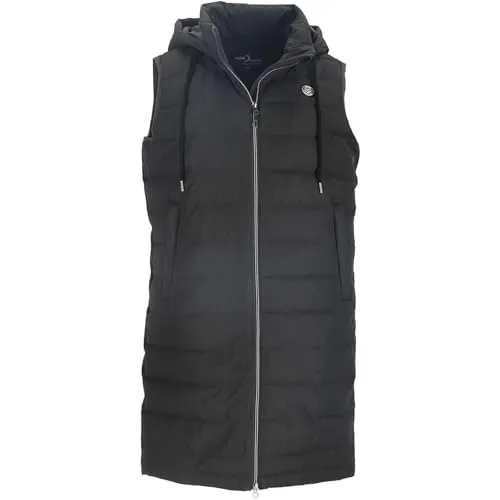 Blue Wave Damen Steppweste lang Nathalia mit abnehmbarer Kapuze - Gesteppte Longweste in Melange-Optik in Anthrazit Größe 44