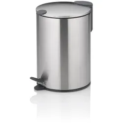 kela Kosmetikeimer 3L MATS - Silber Matt, Silent-Close-Deckel - Praktischer 3L Badmülleimer aus Edelstahl mit Silent-Close-Deckel für geräuschloses Schließen. Hygienisches Tretmechanismus und herausnehmbarer Inneneimer mit Tragehenkel für einfache Entleerung.