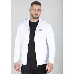 Alpha Industries Herren Basic Zip SL Hoodie - White, M - Kapuzenpullover für Herren mit Regular Fit, aus weichem Brushed Fleece und stylischem Logo Druck, ideal für lässige Looks.