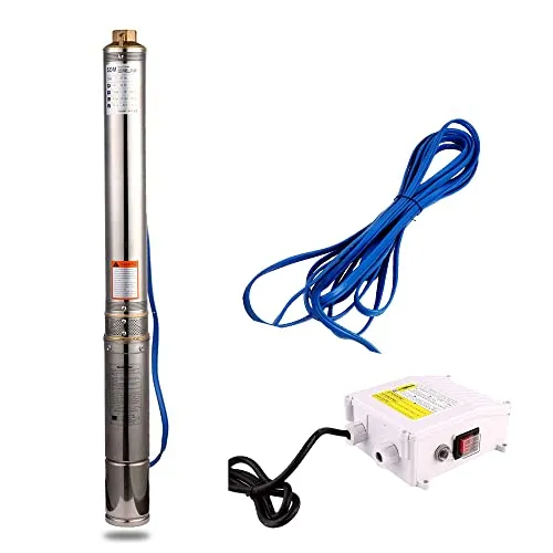 ZYIY 1Hp Tiefbrunnenpumpe 2,5-Zoll-Rohr-Edelstahl-Tauchtiefbrunnenpumpe Max Durchfluss 2.8m³/h Förderhöhe 82m /269ft Tauchpumpe für Brunnen 66Fuß Kabel Brunnenpumpe für industrielle GartenBewässerung