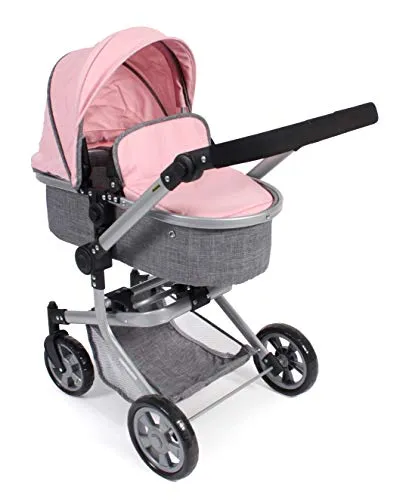 Bayer Chic 2000 Kombi-Puppenwagen MIKA Melange grau-rosa - Kombinierbarer Puppenwagen im modernen Design, leichtes Gewicht von nur 4,5 kg, ideal für kleine Puppenmamas und -papas.