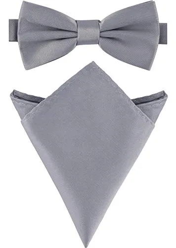 Ladeheid Herren Schmale Fliege & Einstecktuch Set M/P (12cm x 6cm, 22cm x 22cm, Silber)