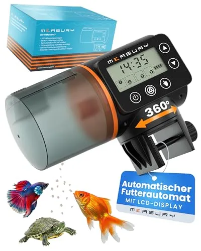Measury Futterautomat Aquarium, Automatische Fischfütterung bis zu 4 Mal am Tag - Futterspender Fische, Fischfutterautomat