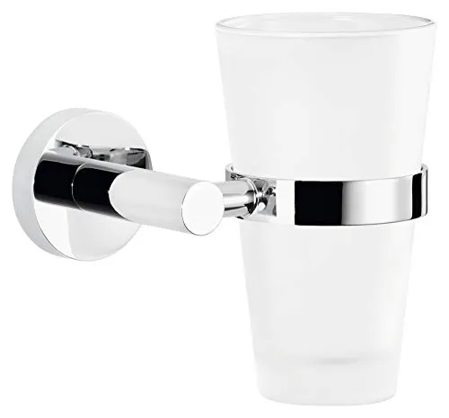 Tesa Exxcellent Zahnputzglas mit Halterung Chrom - Becher & Zahnbürstenhalter, elegantes Design in Silber, ideal für ein modernes Badezimmer und sorgt für Ordnung beim Zähneputzen.