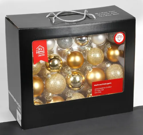 Glas-Weihnachtsbaumkugeln 42er-Set - Christbaum- & Feiertagsschmuck, elegantes 42er-Set in verschiedenen Größen aus hochwertigem Glas für einen festlichen Glanz an Ihrem Weihnachtsbaum.