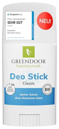 GREENDOOR Deo Stick classic 52g, Deostick ohne Aluminium, langer starker Schutz, Deodorant dezenter Duft, hygienische Kunststoffhülse mit Drehmechanismus, unisex Herren woman Männer Deostift vegan