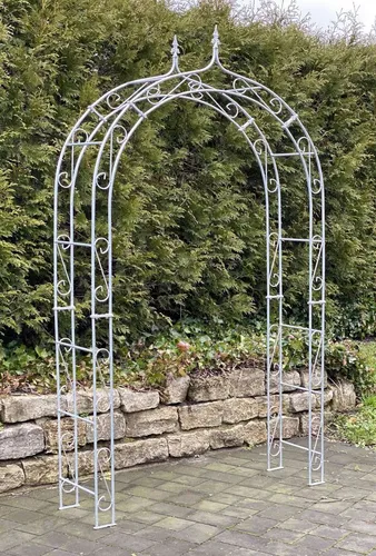 DanDiBo Rosenbogen Metall Verzinkt 140 cm - Spaliere aus massivem Volleisen, wetterfest und ideal für Gartenliebhaber. Der elegante Rundbogen mit Spitze bietet eine stabile Unterstützung für Ihre Kletterpflanzen.