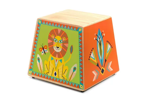 DJECO Cajon Animambo - Kistentrommel und Sitzhocker aus Holz - Cajons für Kinder ab 4 Jahren, farbenfrohe Illustrationen und vielseitig einsetzbar als Hocker oder Deko. Fördert Rhythmusgefühl und Klangentdeckung!