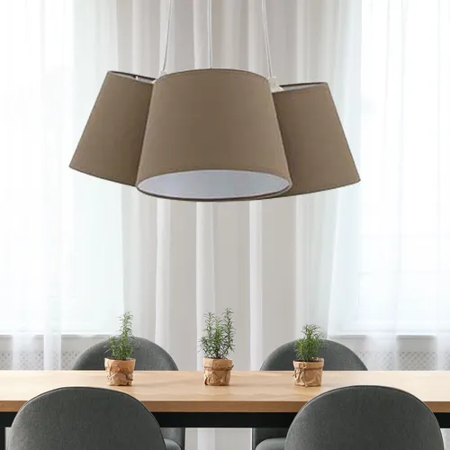 Moderne Decken Pendelleuchte für Wohnräume - Stilvolle Hängelampe aus braunem Stoff mit rundem Schirm (Durchmesser: 47,2 cm). Ideal für verschiedene Räume, sorgt für gemütliche Beleuchtung und passt perfekt in moderne Einrichtungen.