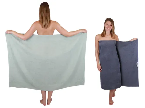 Betz Duschtücher Maxi 2 Stück BERLIN Badetuch XXL 100x150 cm - Badetücher aus 100% Baumwolle in jade und dunkelgrau, Größe 100x150 cm, weich und waschbar bei 60°C, ideal für ein Wohlfühl-Ambiente.