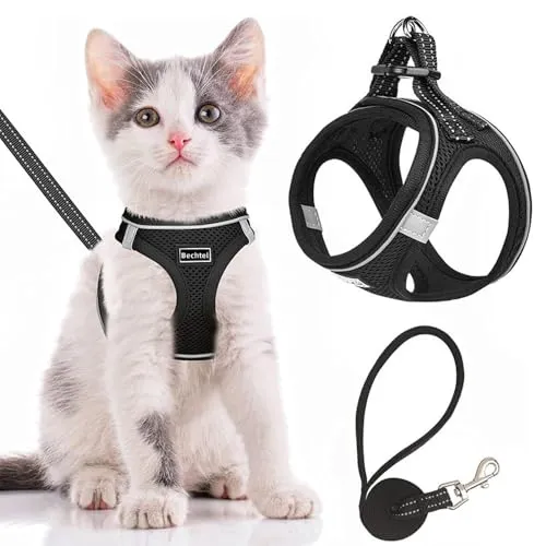 TOEECY Hundegeschirr Anti Zug Geschirr Ausbruchsicher Verstellbare Weich Gepolsterte Katzengeschirr mit Leine Air Mesh Atmungsaktiv Brustgeschirr für Hunde Katze (Schwarz-XS)