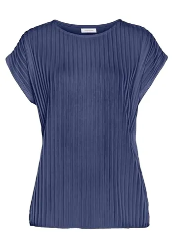 LASCANA Kurzarmshirt Damen, Gr. 40/42, blau - Casual Shirt von Lascana mit Rundhals und bügelfreier Strukturware für höchsten Tragekomfort. Ideal für entspannte Outfits.