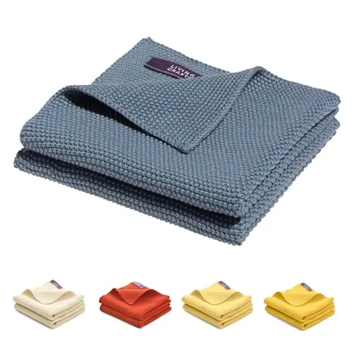 Living Crafts - Juno | Spültücher, 2er-Pack | Geschirrtücher, Saugfähige Geschirrtücher, Weiche Geschirrtücher, Reinigungstücher, Küchentücher, 28 x 28 cm (Indigo Blue)