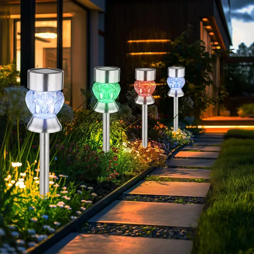 Solarleuchte Gartendeko LED RGB Farbwechsel 4er Set - Wetterfeste Solarleuchte mit RGB Farbwechsel und modernem Design. Perfekt für die Gartenbeleuchtung, sorgt für stimmungsvolle Akzente und leuchtet bis zu 8 Stunden.