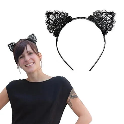 Oblique Unique® Haarreifen Süße Katzenohren in Schwarz Katze Harreif für Damen Fasching Karneval